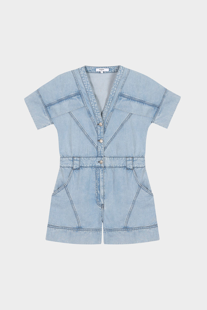 Inaya - Denim Playsuit With Topstitching Details - Suncoo HK
