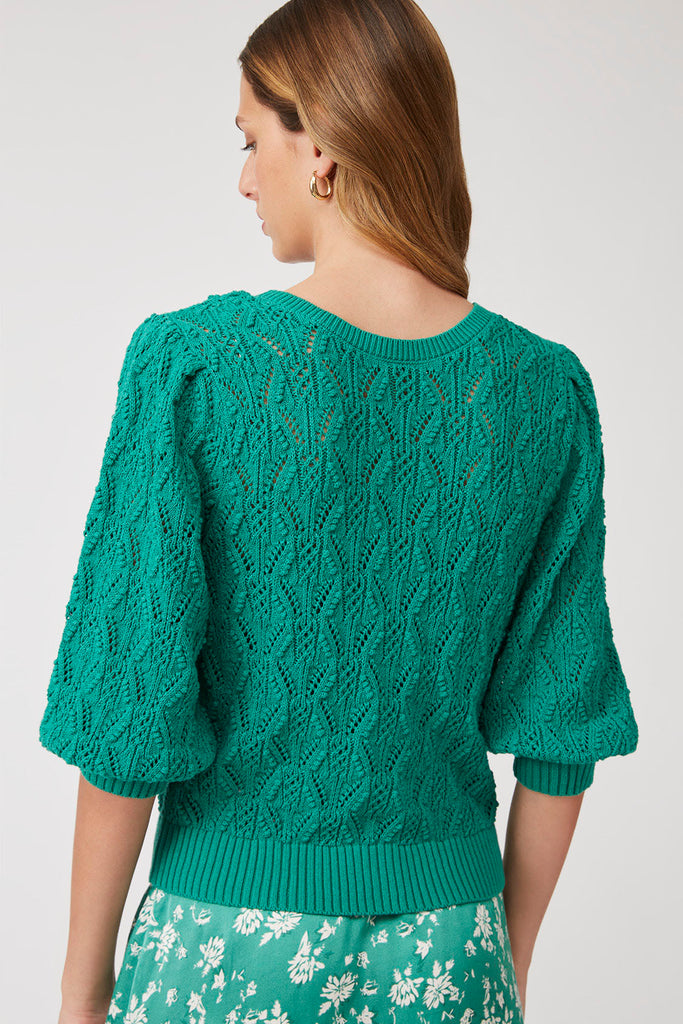 Panama - Plain green hemstitched jumper with piping details - Suncoo HK