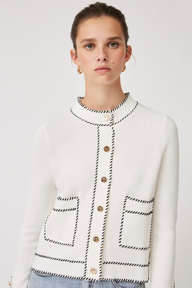Gaby - Fancy White Cardigan With Embroidered Details - Suncoo HK