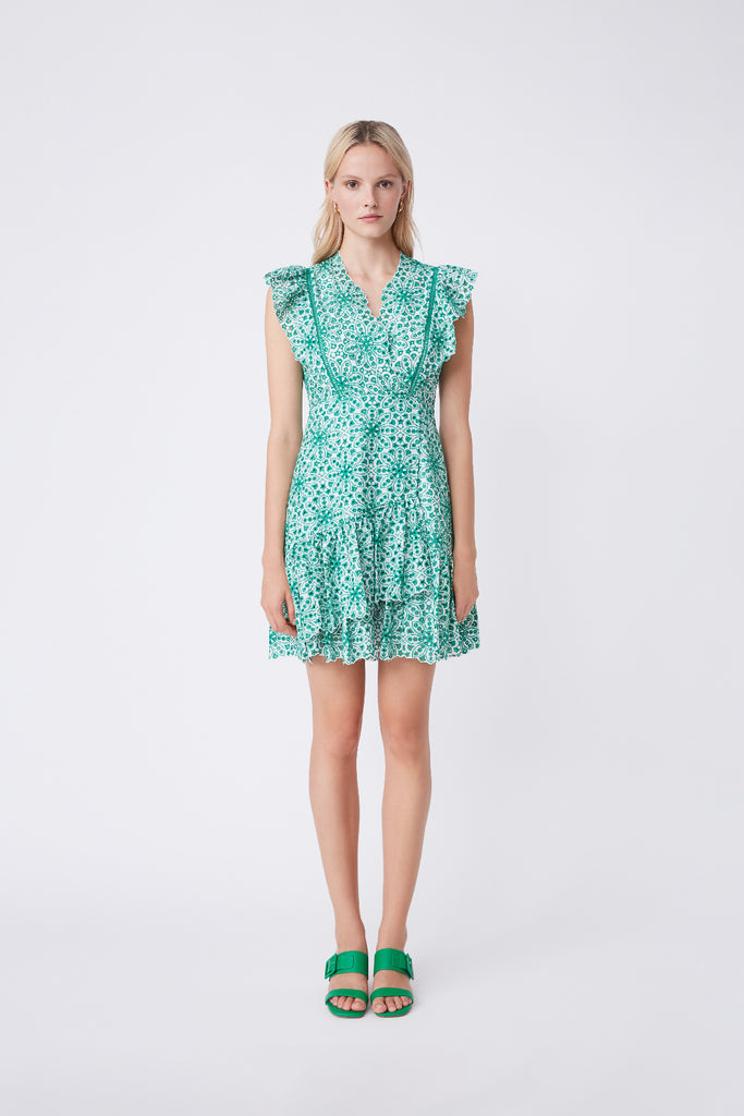 Cassi - Embroidered Dress With Ruffles Detail - Suncoo HK