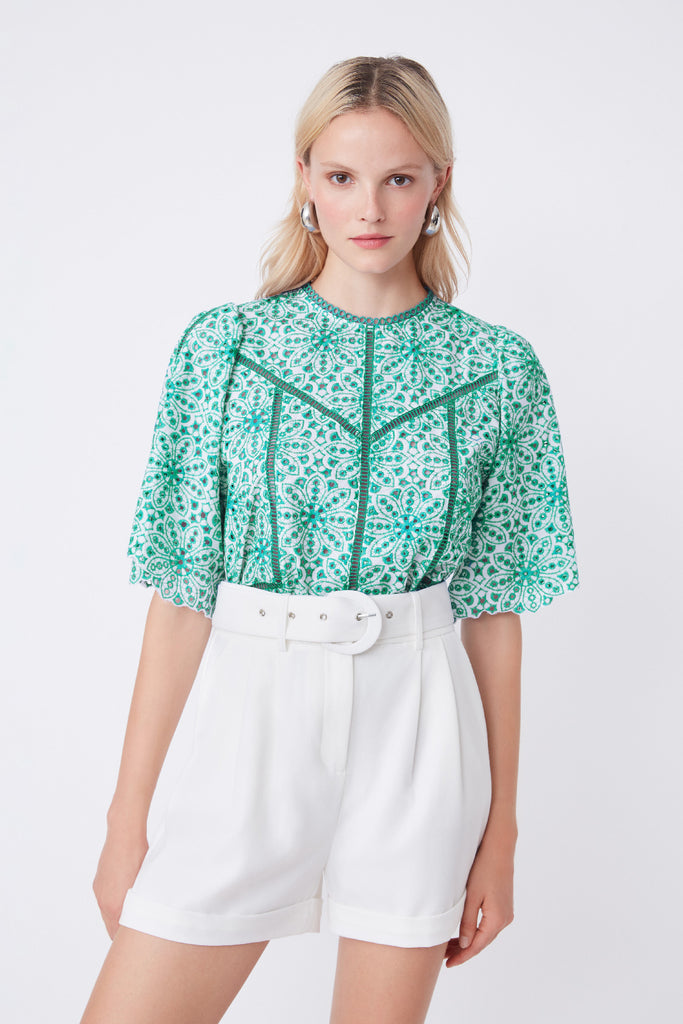 Loucia - Embroidered Blouse With Openwork Details - Suncoo HK