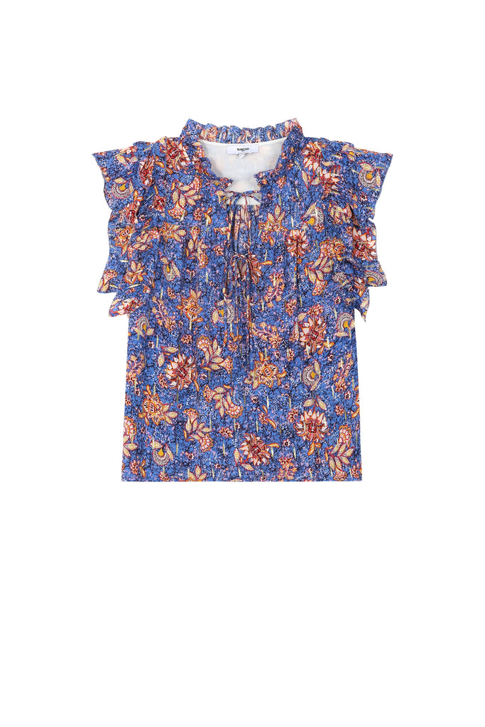 Lilana - Wild Flower Print Short Blouse With Ruffled Details - Suncoo HK