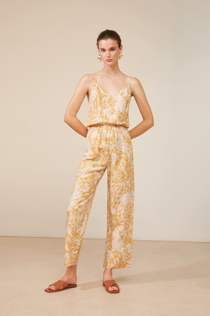 Tara - Two-Coloured Leave Print Straped Jumpsuit - Suncoo HK